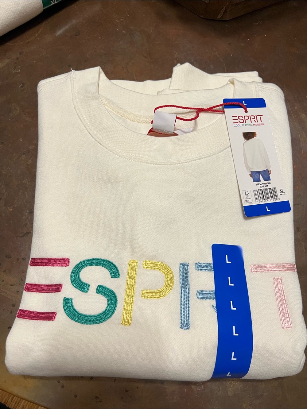Esprit Cream Crewneck Kids Sweatshirt with Multicolor Logo
